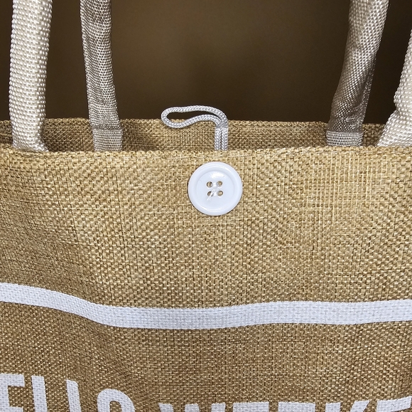 Hello Weekend Burlap Tote Bag NEW - Picture 4 of 4
